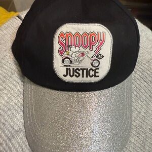 Justice Peanuts Snoopy Black Cap with Silver Sparkling Brim